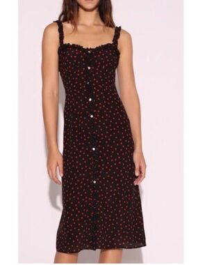 Realisation Par Italia spot Black Midi Dress with Red Polka Dots